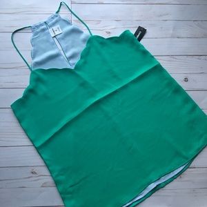 {Express Factory} Green Scalloped Neckline Top